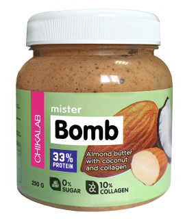 Уценка Bombbar CHIKALAB Миндальная паста Mister BOMB (12 шт в уп) Штучно 250 г Кокос до 05.24