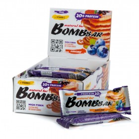 Bombbar Протеиновый батончик неглазированный (20 шт в уп) Упаковка 60 г смородиново-черничный панкейк без НДС