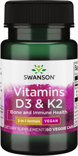 Swanson Vitamins D3 & K2 - 2,000 Iu & 75 mcg 60 Veg Caps до 09.2025