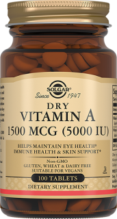Solgar Dry Vitamin A 1500 mcg (5000 IU) 100 Tablets до 11.2025 (превью)