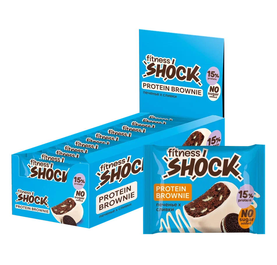 FitnesSHOCK без НДС Бисквит глазированный Брауни (10шт в уп) 50 г "Брауни с ароматом печенья" до 2025-06-07 (превью)