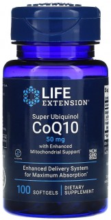 LIFE Extension Super Ubiquinol CoQ10 with Enhanced Mitochondrial Support™ 50 mg, 100 softgels до 10.2025 (превью)