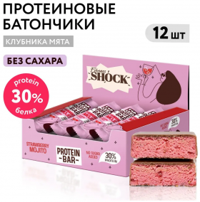 FitnesSHOCK Батончик глазированный (12шт в уп) 40 г "Со вкусом клубники и мяты" до 29.12.2025